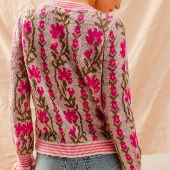 Pink Spring Floral Button Up Sweater Cardigan - Picture 5 of 5